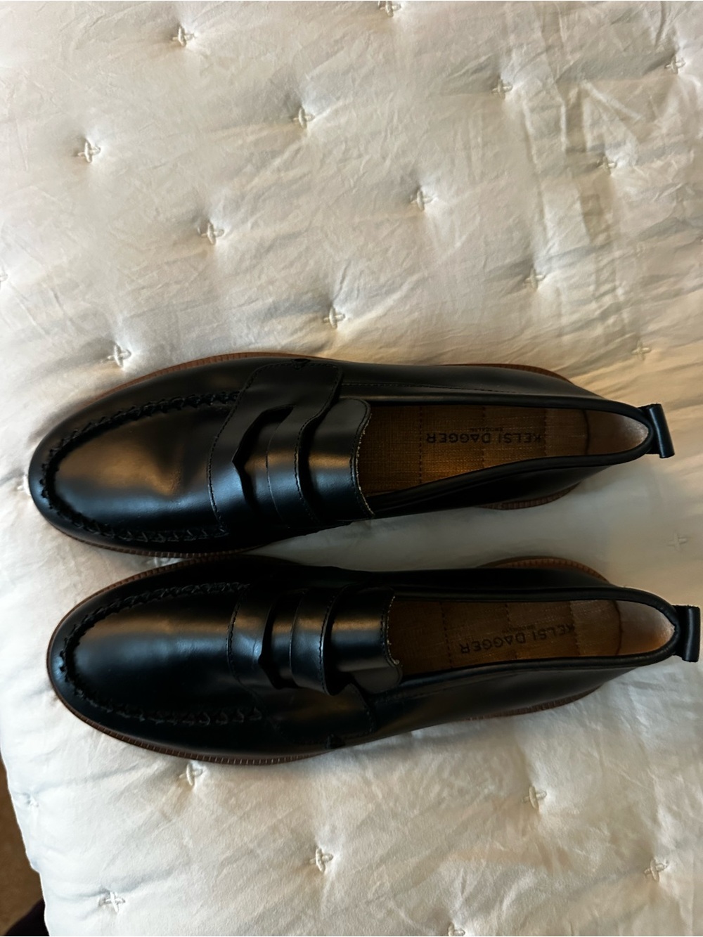 Kelsi Dagger Brooklyn Black Penny Loafers Whipstitch Detail Size 5 US / 35 EU - Picture 6 of 6